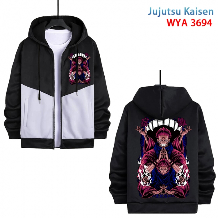Jujutsu Kaisen  Anime black and white contrasting pure cotton zipper patch pocket sweater from S to 3XL  WYA-3694-3