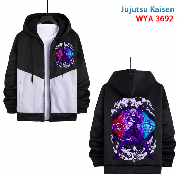 Jujutsu Kaisen  Anime black and white contrasting pure cotton zipper patch pocket sweater from S to 3XL  WYA-3692-3