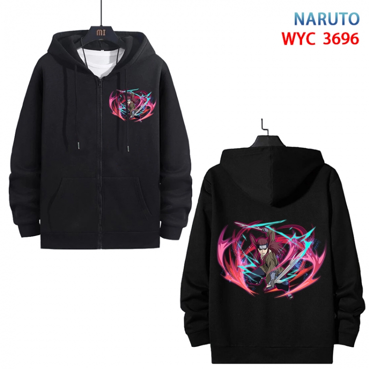 Naruto Anime black pure cotton zipper patch pocket sweater from S to 3XL WYC-3696-3