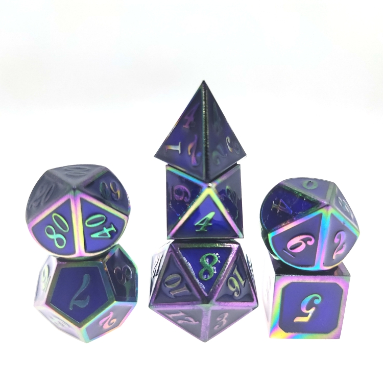 Italic Colorful Zinc alloy metal entertainment dice board game tools iron box packaging 157g a set of 7  HYX-023