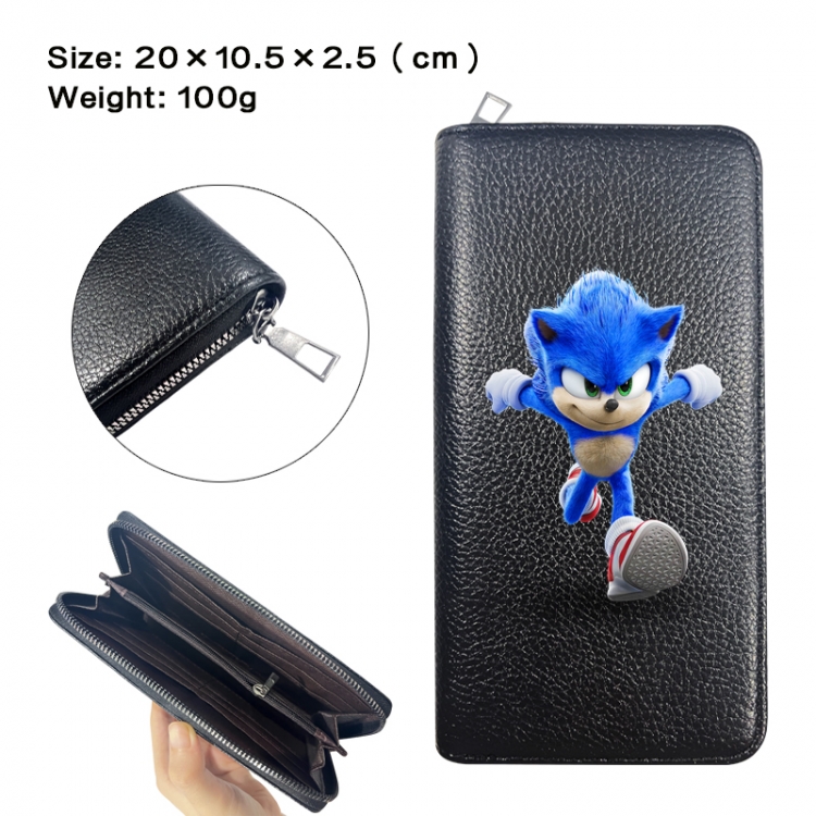 Sonic the Hedgehog Anime printed PU folding long zippered wallet with zero wallet 20x10.5x2.5cm