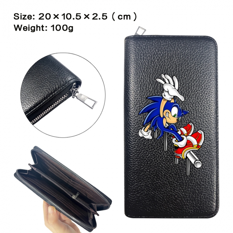 Sonic the Hedgehog Anime printed PU folding long zippered wallet with zero wallet 20x10.5x2.5cm