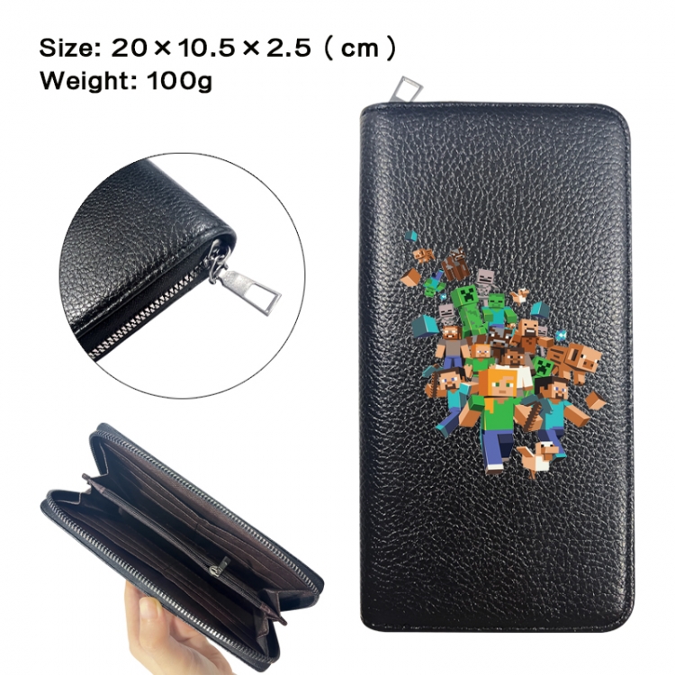 Minecraft Anime printed PU folding long zippered wallet with zero wallet 20x10.5x2.5cm
