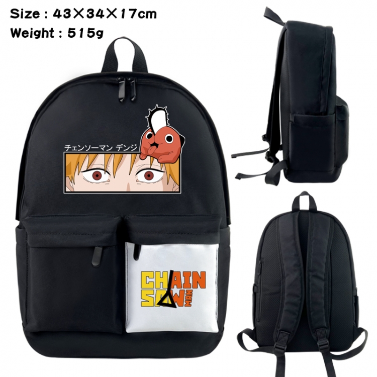 Chainsaw man Anime black and white classic waterproof canvas backpack 43X34X17CM