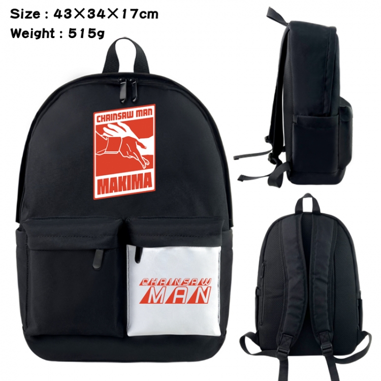 Chainsaw man Anime black and white classic waterproof canvas backpack 43X34X17CM