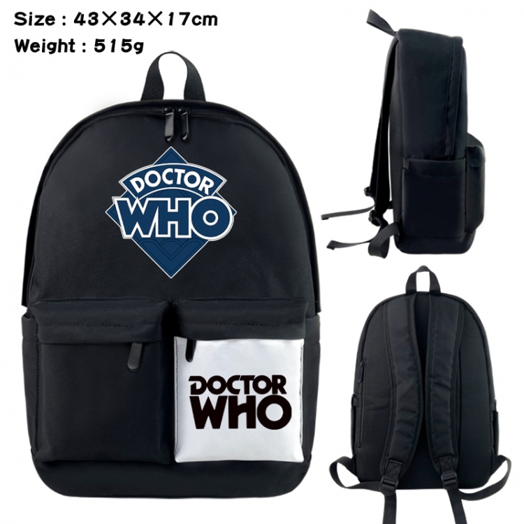 Doctor Who Anime black and white classic waterproof canvas backpack 43X34X17CM