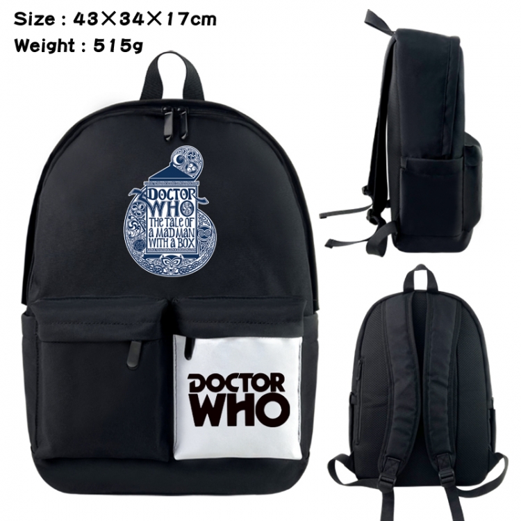Doctor Who Anime black and white classic waterproof canvas backpack 43X34X17CM