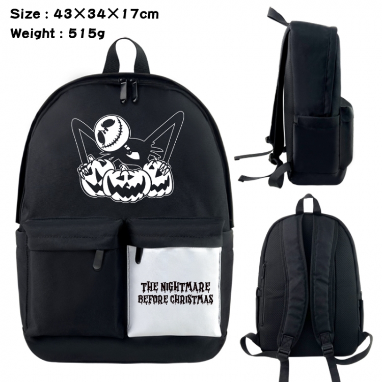 The Nightmare Before Christmas Anime black and white classic waterproof canvas backpack 43X34X17CM