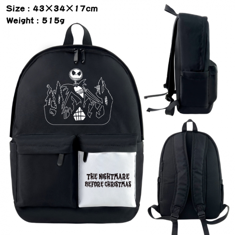 The Nightmare Before Christmas Anime black and white classic waterproof canvas backpack 43X34X17CM