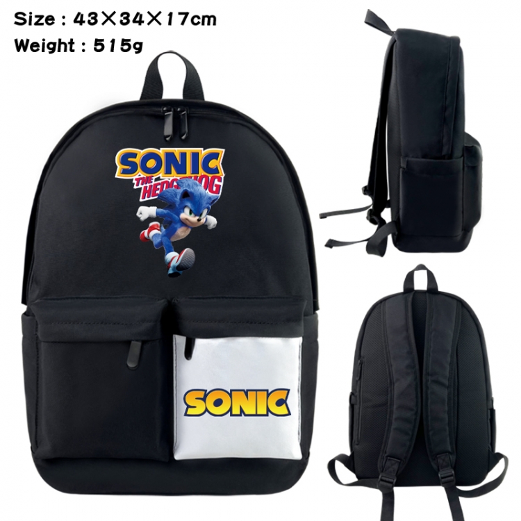 Sonic the Hedgehog Anime black and white classic waterproof canvas backpack 43X34X17CM