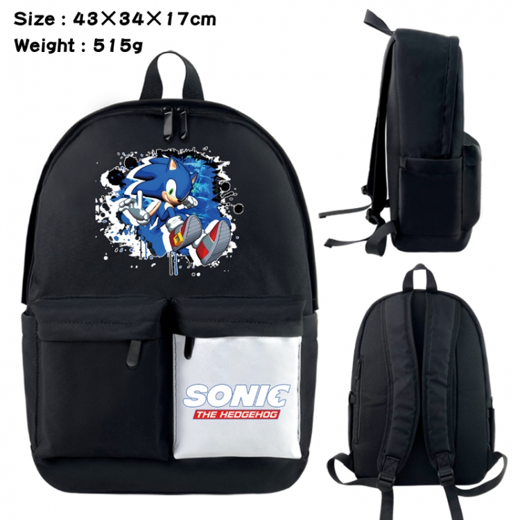 Sonic the Hedgehog Anime black and white classic waterproof canvas backpack 43X34X17CM