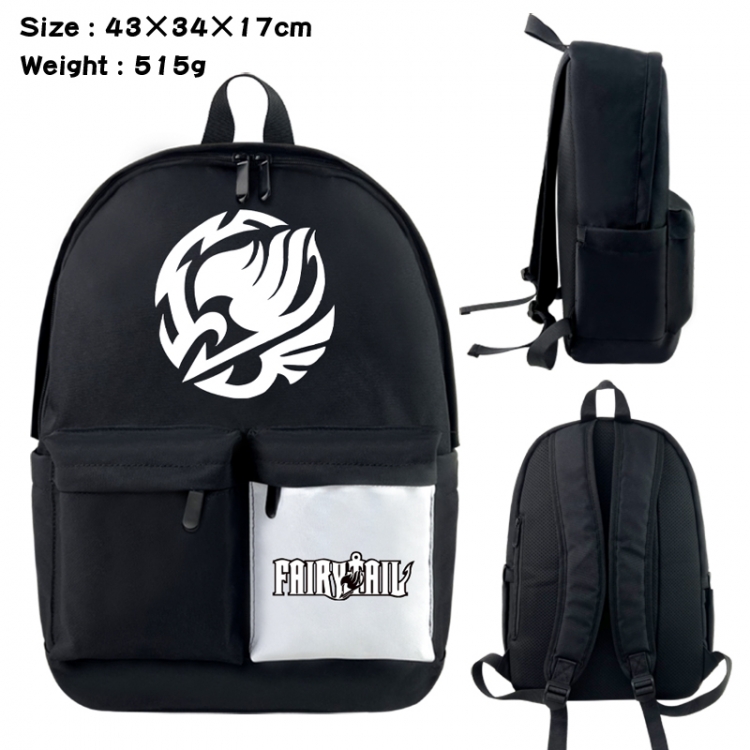 Fairy tail Anime black and white classic waterproof canvas backpack 43X34X17CM