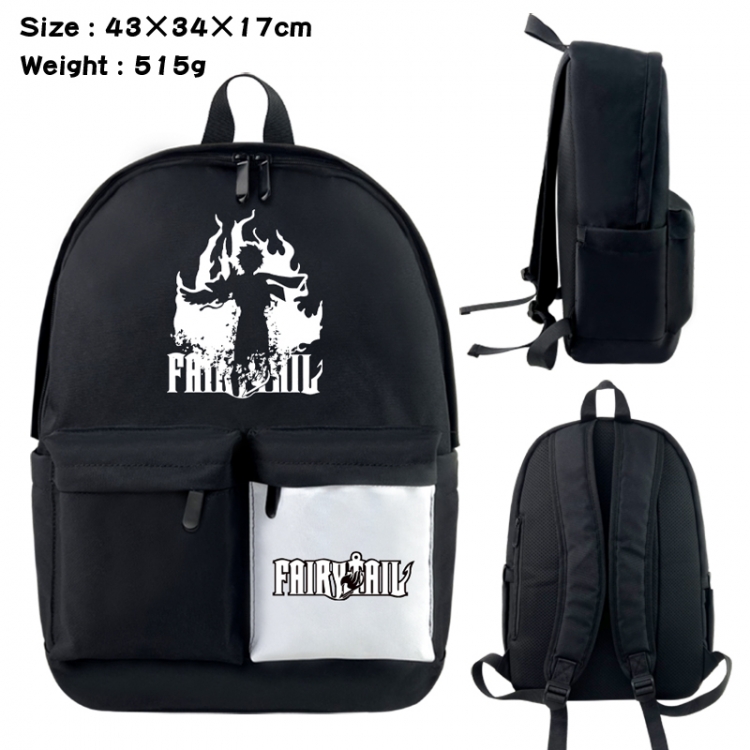 Fairy tail Anime black and white classic waterproof canvas backpack 43X34X17CM