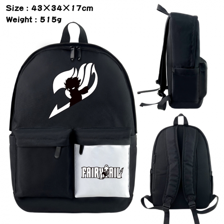 Fairy tail Anime black and white classic waterproof canvas backpack 43X34X17CM