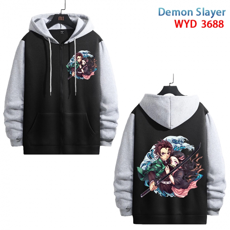 Demon Slayer Kimets Anime black contrast gray pure cotton zipper patch pocket sweater from S to 3XL  WYD-3688-3