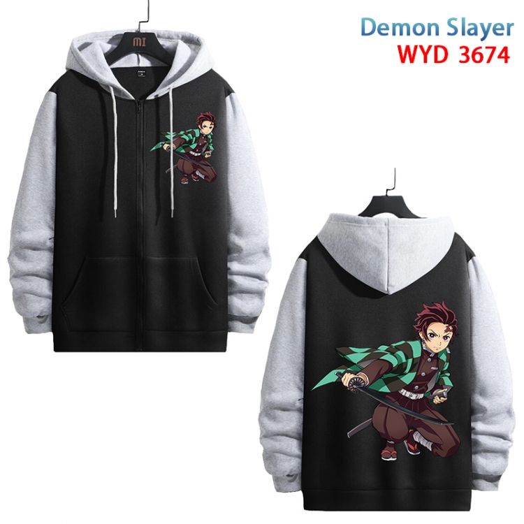 Demon Slayer Kimets Anime black contrast gray pure cotton zipper patch pocket sweater from S to 3XL  WYD-3674-3