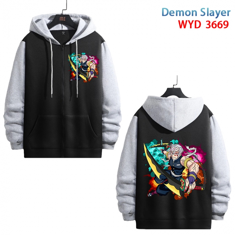 Demon Slayer Kimets Anime black contrast gray pure cotton zipper patch pocket sweater from S to 3XL WYD-3669-3