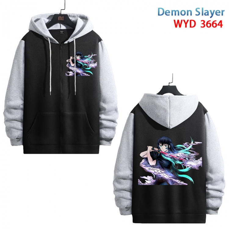 Demon Slayer Kimets Anime black contrast gray pure cotton zipper patch pocket sweater from S to 3XL  WYD-3664-3