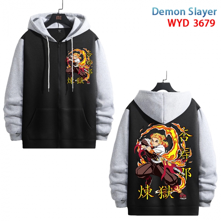 Demon Slayer Kimets Anime black contrast gray pure cotton zipper patch pocket sweater from S to 3XL WYD-3679-3