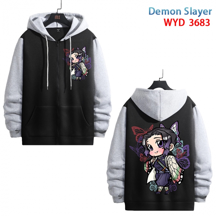 Demon Slayer Kimets Anime black contrast gray pure cotton zipper patch pocket sweater from S to 3XL WYD-3683-3