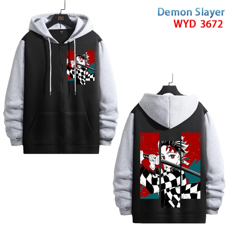 Demon Slayer Kimets Anime black contrast gray pure cotton zipper patch pocket sweater from S to 3XL WYD-3672-3