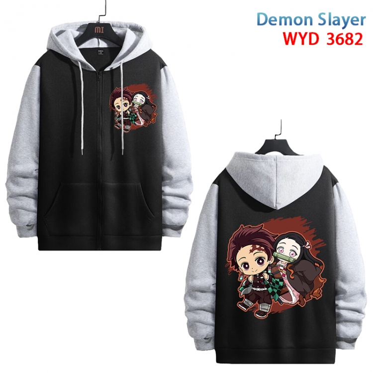 Demon Slayer Kimets Anime black contrast gray pure cotton zipper patch pocket sweater from S to 3XL WYD-3682-3