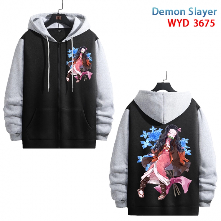 Demon Slayer Kimets Anime black contrast gray pure cotton zipper patch pocket sweater from S to 3XL WYD-3675-3