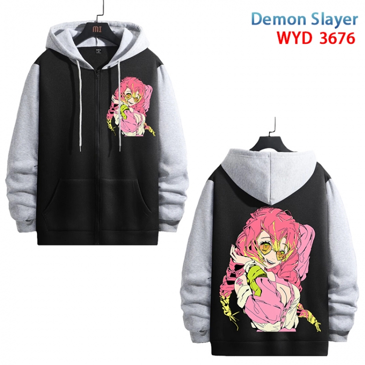 Demon Slayer Kimets Anime black contrast gray pure cotton zipper patch pocket sweater from S to 3XL WYD-3676-3