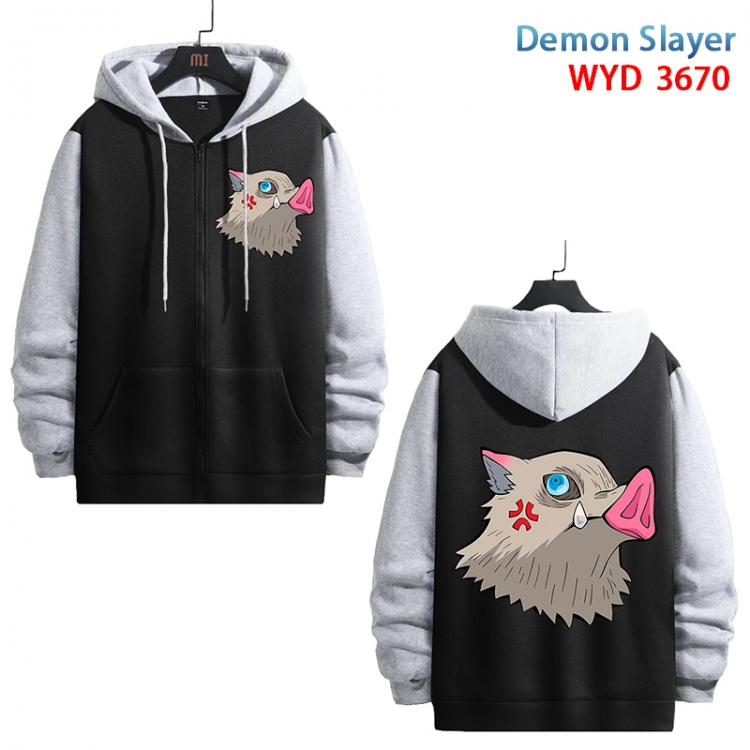 Demon Slayer Kimets Anime black contrast gray pure cotton zipper patch pocket sweater from S to 3XL WYD-3670-3
