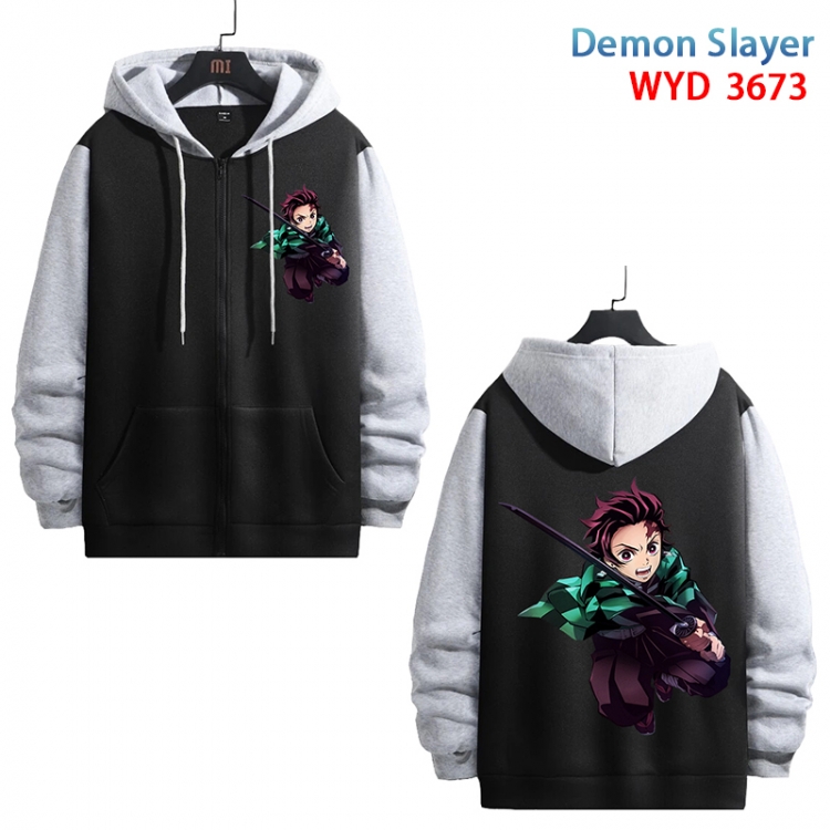 Demon Slayer Kimets Anime black contrast gray pure cotton zipper patch pocket sweater from S to 3XL WYD-3673-3