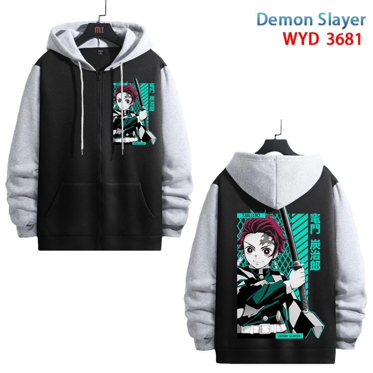 Demon Slayer Kimets Anime black contrast gray pure cotton zipper patch pocket sweater from S to 3XL WYD-3681-3