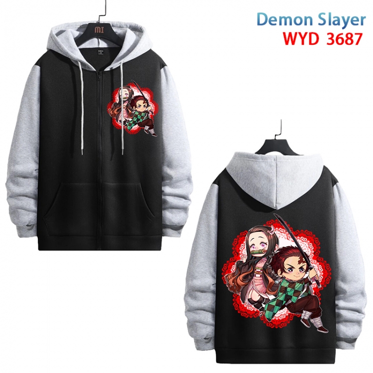 Demon Slayer Kimets Anime black contrast gray pure cotton zipper patch pocket sweater from S to 3XL  WYD-3687-3