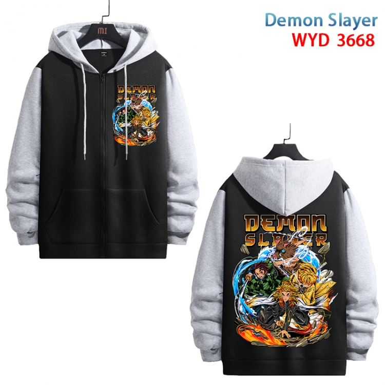 Demon Slayer Kimets Anime black contrast gray pure cotton zipper patch pocket sweater from S to 3XL WYD-3668-3