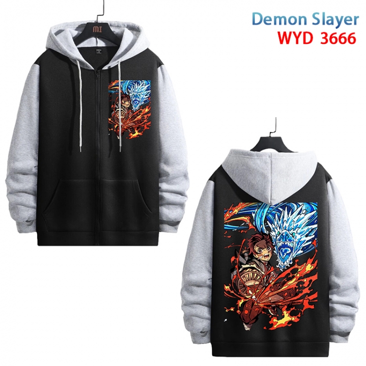 Demon Slayer Kimets Anime black contrast gray pure cotton zipper patch pocket sweater from S to 3XL WYD-3666-3