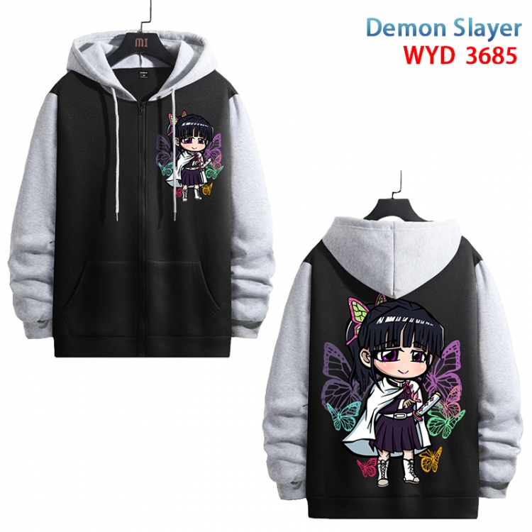 Demon Slayer Kimets Anime black contrast gray pure cotton zipper patch pocket sweater from S to 3XL WYD-3685-3