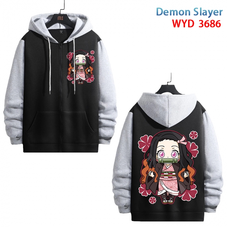Demon Slayer Kimets Anime black contrast gray pure cotton zipper patch pocket sweater from S to 3XL WYD-3686-3