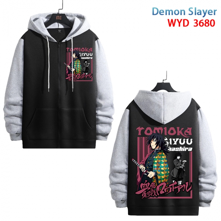 Demon Slayer Kimets Anime black contrast gray pure cotton zipper patch pocket sweater from S to 3XL  WYD-3680-3