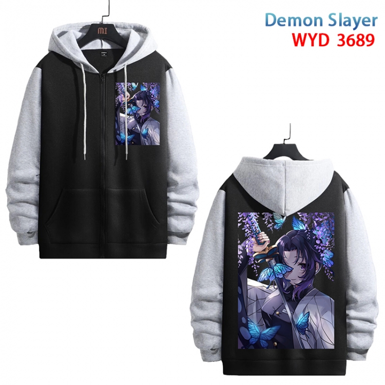 Demon Slayer Kimets Anime black contrast gray pure cotton zipper patch pocket sweater from S to 3XL WYD-3689-3