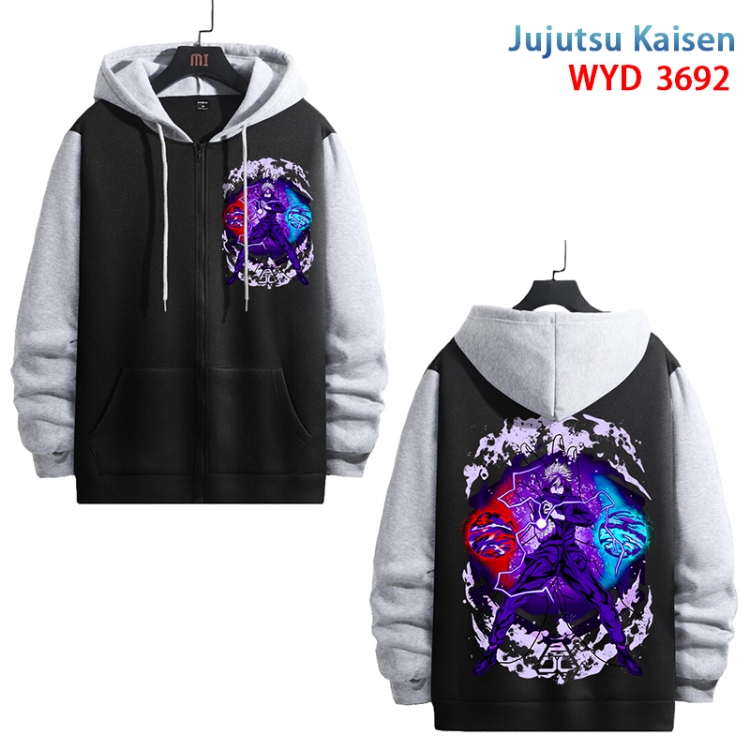 Jujutsu Kaisen  Anime black contrast gray pure cotton zipper patch pocket sweater from S to 3XL WYD-3692-3