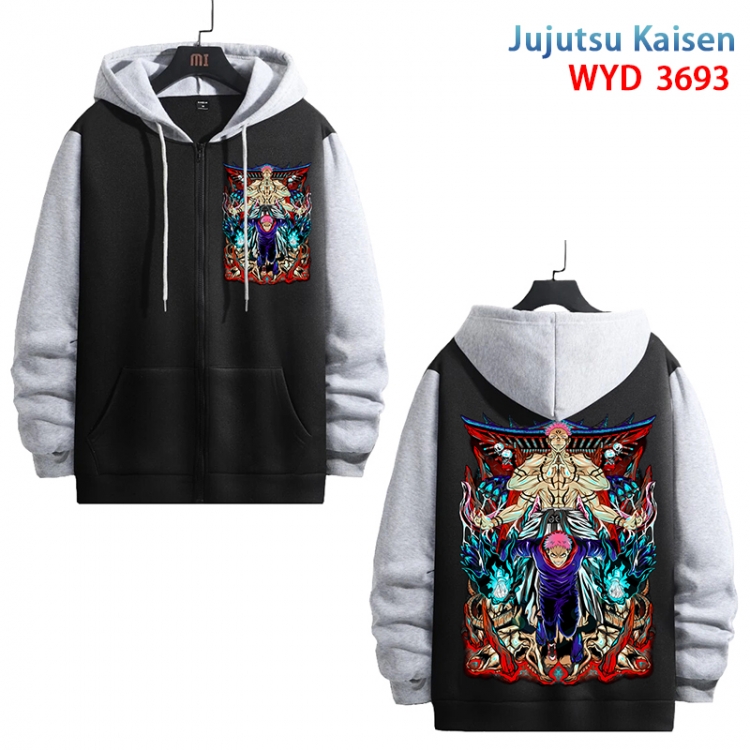 Jujutsu Kaisen  Anime black contrast gray pure cotton zipper patch pocket sweater from S to 3XL WYD-3693-3