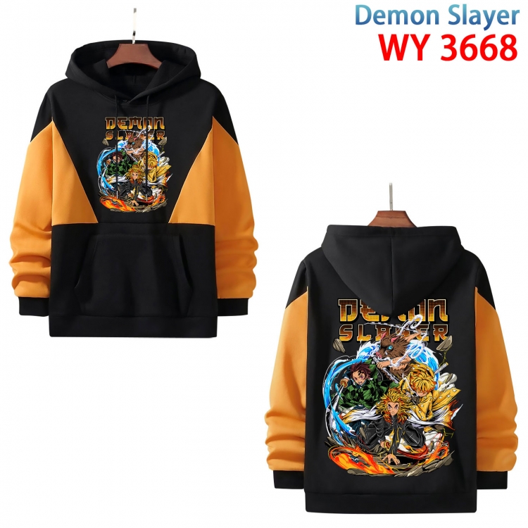 Demon Slayer Kimets  Anime black and yellow pure cotton hooded patch pocket sweater from XS to 4XL WY-3668-3