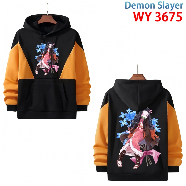 Demon Slayer Kimets  Anime black and yellow pure cotton hooded patch pocket sweater from XS to 4XL  WY-3675-3