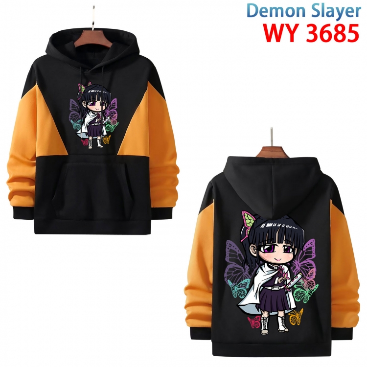 Demon Slayer Kimets  Anime black and yellow pure cotton hooded patch pocket sweater from XS to 4XL WY-3685-3
