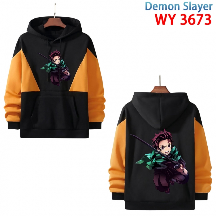 Demon Slayer Kimets  Anime black and yellow pure cotton hooded patch pocket sweater from XS to 4XL WY-3673-3