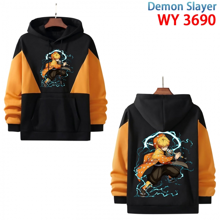 Demon Slayer Kimets  Anime black and yellow pure cotton hooded patch pocket sweater from XS to 4XLWY-3690-3