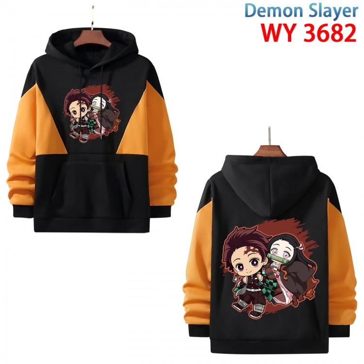 Demon Slayer Kimets  Anime black and yellow pure cotton hooded patch pocket sweater from XS to 4XL  WY-3682-3