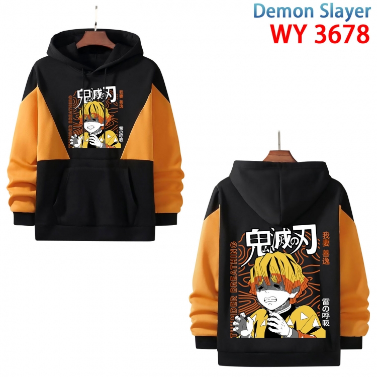 Demon Slayer Kimets  Anime black and yellow pure cotton hooded patch pocket sweater from XS to 4XL WY-3678-3