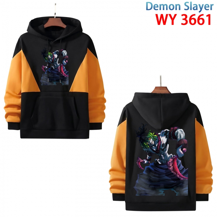 Demon Slayer Kimets  Anime black and yellow pure cotton hooded patch pocket sweater from XS to 4XL WY-3661-3