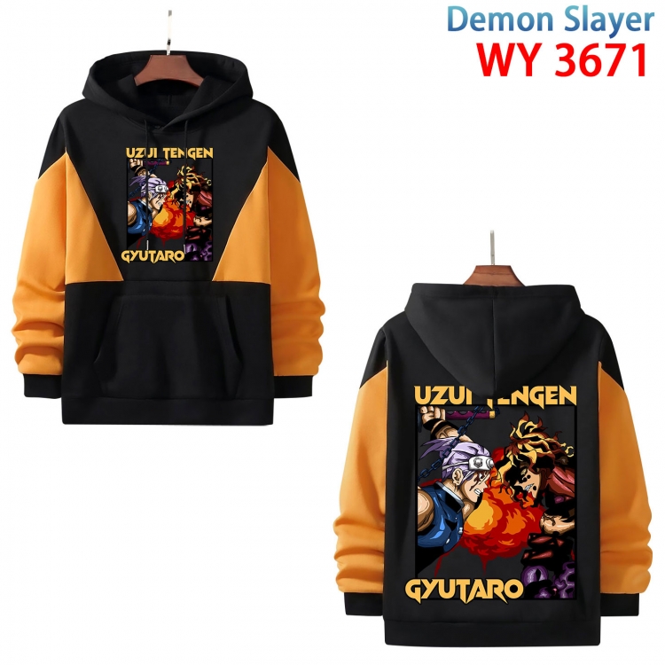 Demon Slayer Kimets  Anime black and yellow pure cotton hooded patch pocket sweater from XS to 4XL WY-3671-3