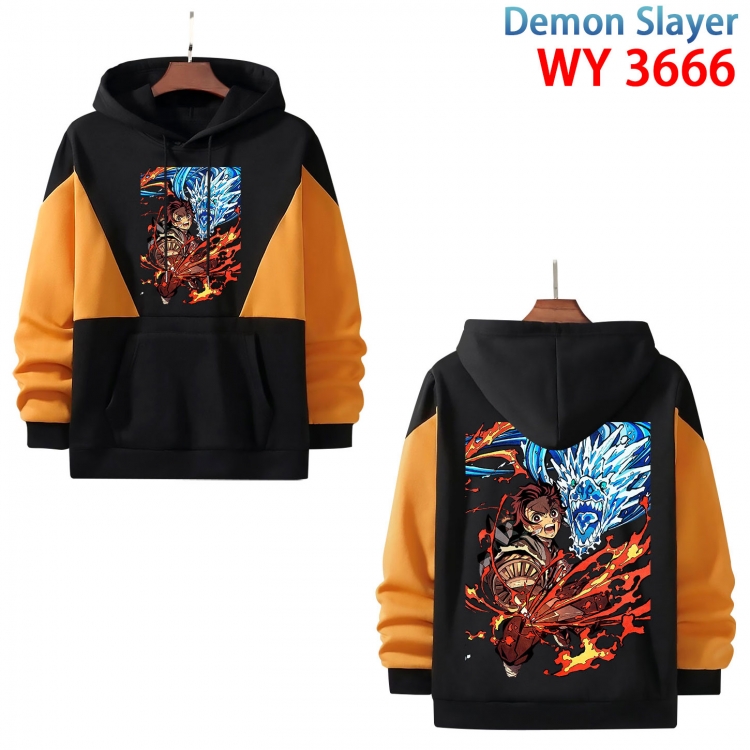 Demon Slayer Kimets  Anime black and yellow pure cotton hooded patch pocket sweater from XS to 4XL WY-3666-3